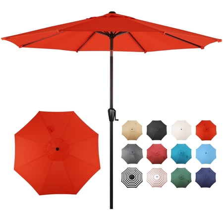 Sun-Ray 9 FT Patio Umbrella w/ Push Button Tilt and Crank Outdoor Umbrella, 8 Sturdy Ribs, UV Protection, Solution-Dyed Fabric, Orange