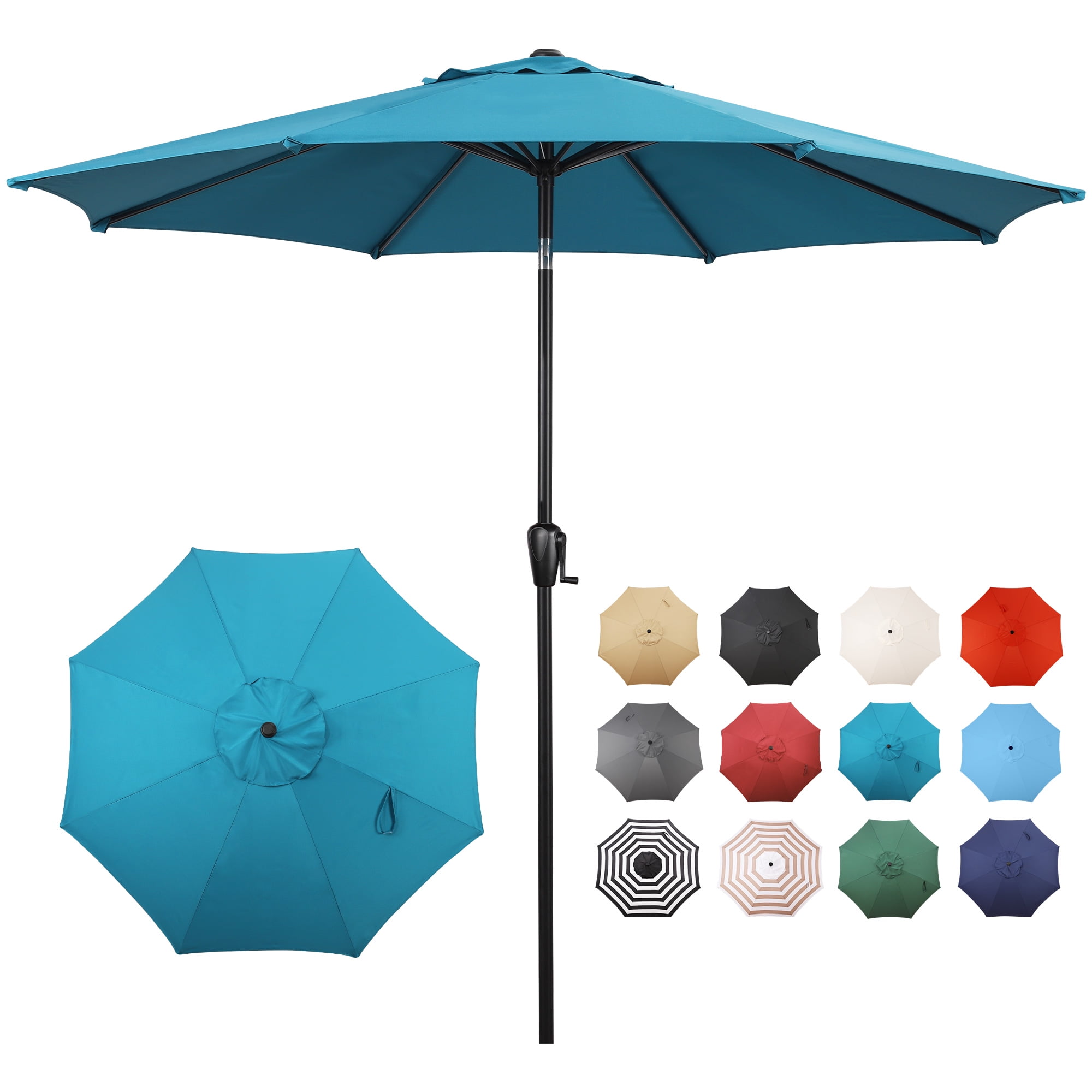 Sun-Ray 9' Patio Umbrella, Push Button Tilt, Crank Lift, UV