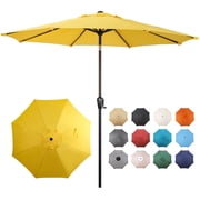 Sun-Ray 9 FT Patio Umbrella w/ Push Button Tilt and Crank Outdoor Umbrella, 8 Sturdy Ribs, UV Protection, Solution-Dyed Fabric, Yellow