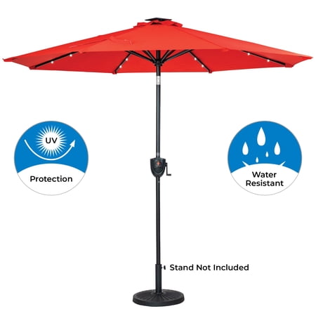 Sun-Ray 9' Round 8-Rib Aluminum Bluetooth Solar Lighted Umbrella in Ruby Red