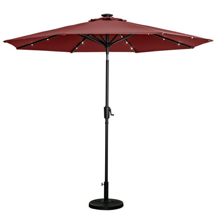 Sun Ray - 9' Round 8Rib Solar Lighted Umbrella - Scarlet