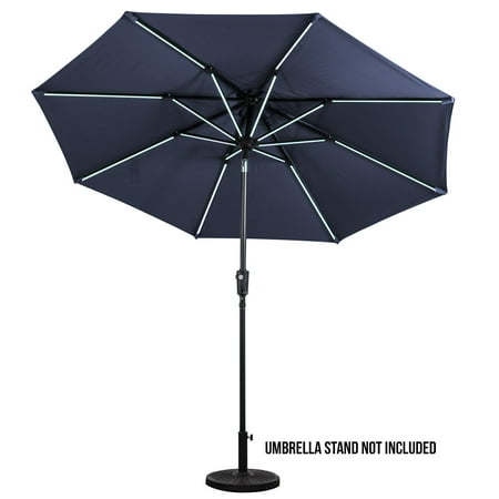 Sun Ray - 9' Round Next Gen Solar Lighted Umbrella - Navy