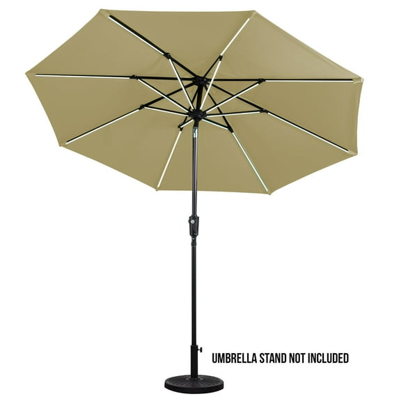 Sun-Ray 9 ft. Aluminum Round Next Gen Solar Lighted Patio Umbrella- Taupe