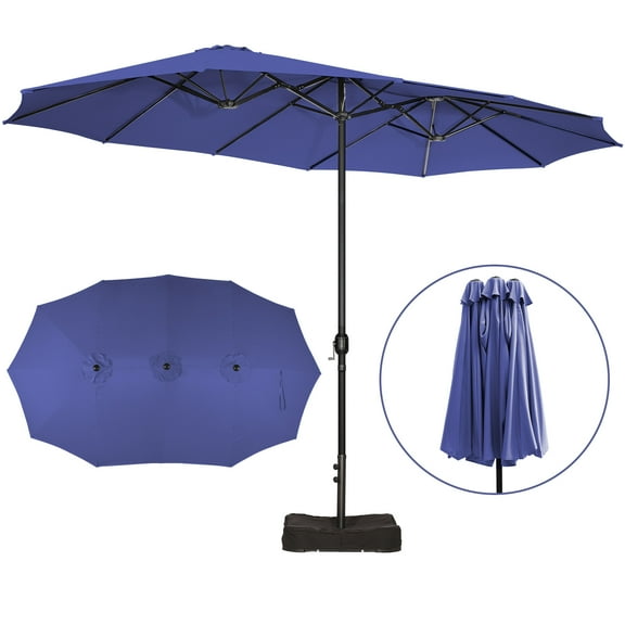 Sun-Ray 9'x15' Steel Triple Canopy Umbrella, Navy - Outdoor Patio Umbrella with Base, UV Protection & Wind-Resistant, Large Rectangular Shade for Garden, Poolside, Deck, and Backyard