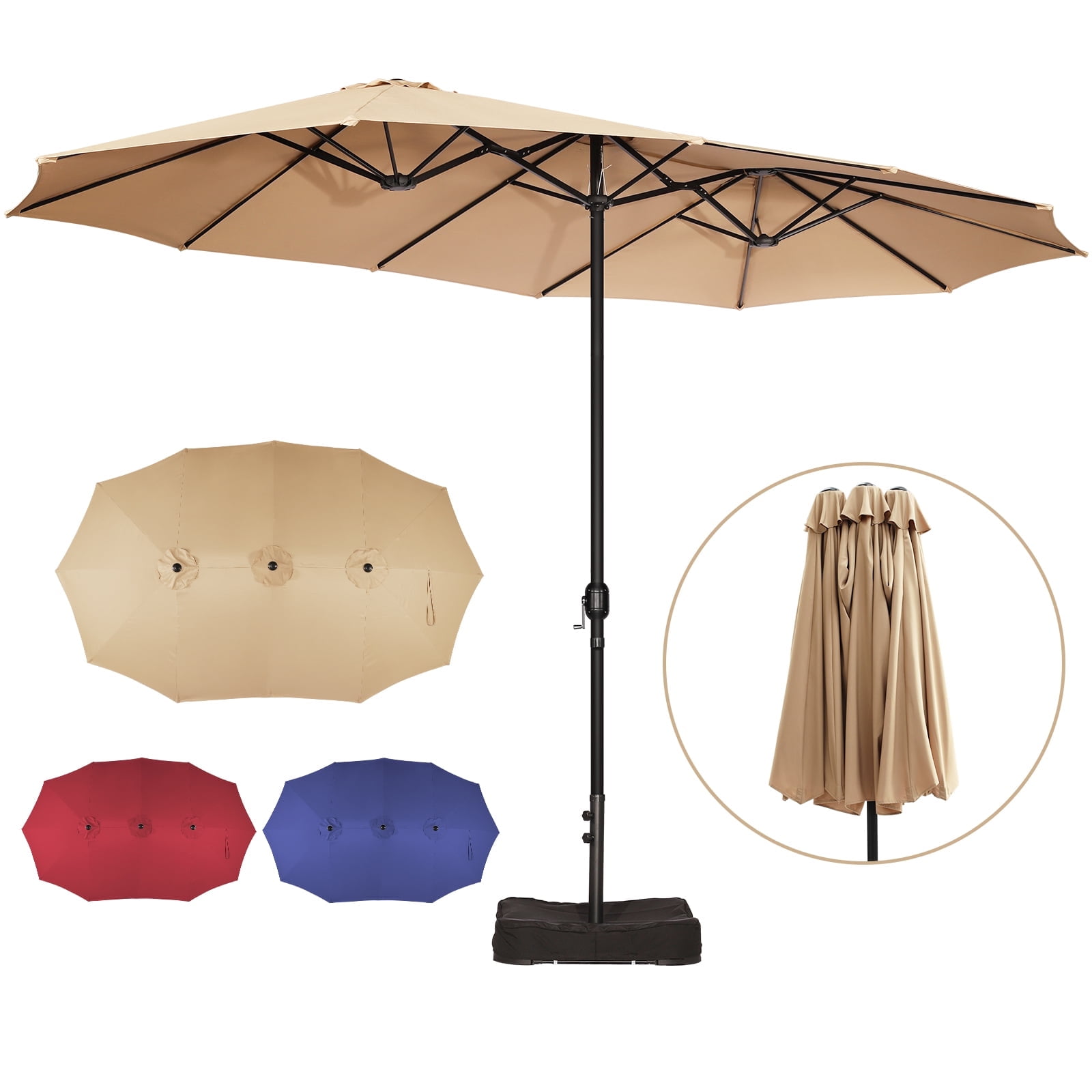 Sun-Ray 9'x15' Steel Triple Canopy Umbrella, Taupe - Outdoor Patio Umbrella with Base, UV Protection & Wind-Resistant, Large Rectangular Shade for Garden, Poolside, Deck, and Backyard