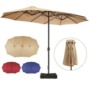 Sun-Ray 9'x15' Steel Triple Canopy Umbrella, Taupe - Outdoor Patio Umbrella with Base, UV Protection & Wind-Resistant, Large Rectangular Shade for Garden, Poolside, Deck, and Backyard