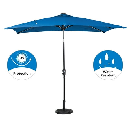 Sun Ray - 9'x7' Rectangular Next Gen Solar Lighted Umbrella - OLEFIN FABRIC - Royal Blue