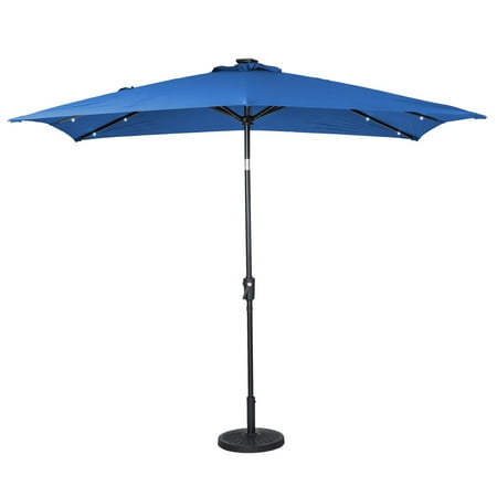 Sun Ray - 9'x7' Rectangular Solar Lighted Umbrella - Royal Blue