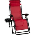 thumbnail image 1 of Sun-Ray Oversized Patio Chair with Leg Stabilizers and Big Cupholder, Adjustable Zero Gravity Folding Reclining Outdoor Chair with Pillow, Ruby Red, 1 of 21