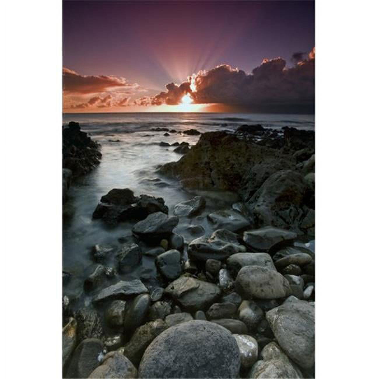 Sun Rays Behind Rocks Sun Rays Shine Above The Clouds As The Sun Sets Over The Ocean with ...