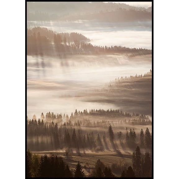 Sun Rays Through Mist Poster Wall Art, Modern Wall Decor For Living Room Bedroom, 8x12 UNFRAMED