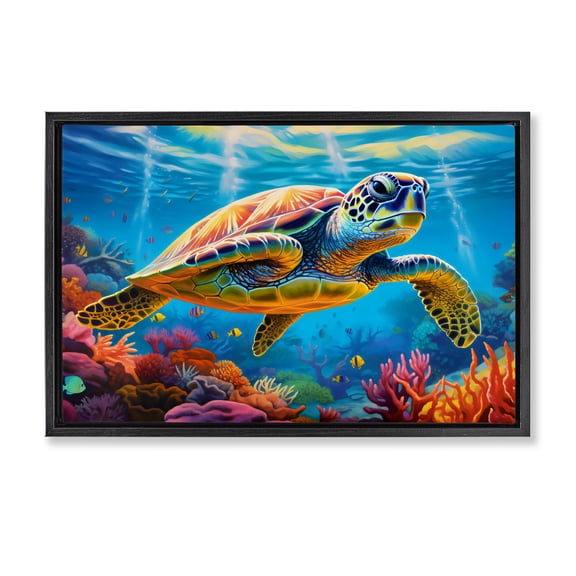 Stupell Industries Sun Rays Under The Sea Black Framed Floater Canvas Wall Art, design by LSR Design Studio, 17 x 25