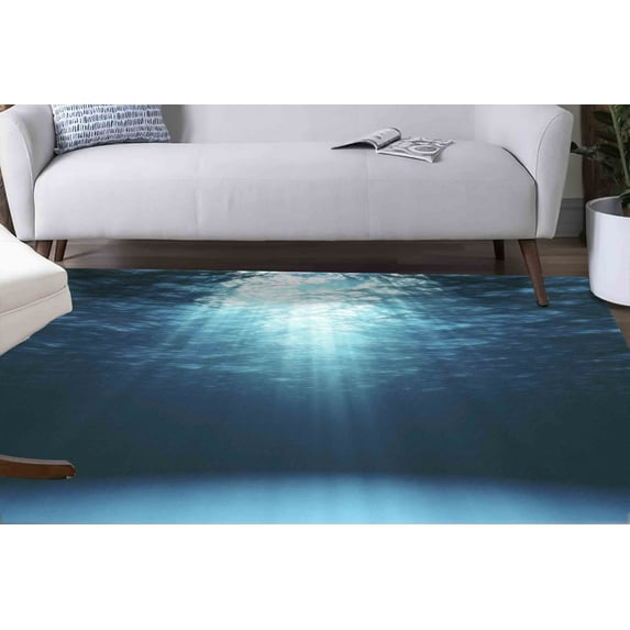 Sun Rays Underwater Rugs, Blue Rugs, Coastal Rug, View Rug, Pattern Rug, Dining Room Rug, Custom Rug, Bathroom Rug, Wall Hanging Rug, 3.3'x9.2' - 100x280 cm