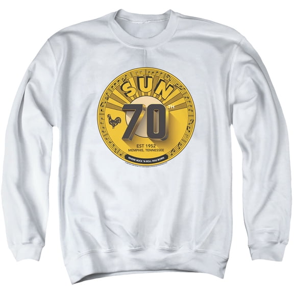 Sun Records 70Th Logo Unisex Adult Crewneck Sweatshirt (X-Large) White