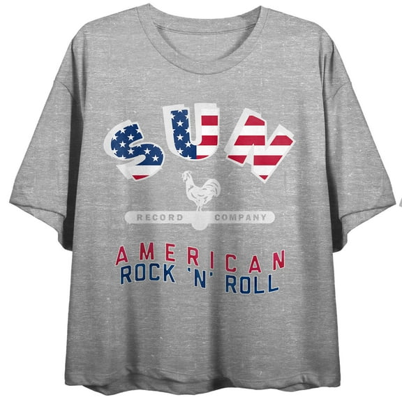 Sun Records American Rock And Roll Women's Heather Gray Short Sleeve Crop Tee-Medium