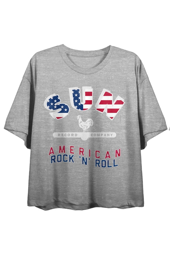 Sun Records American Rock And Roll Women's Heather Gray Short Sleeve Crop Tee-Medium