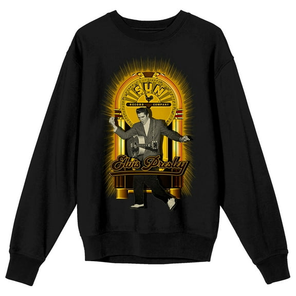 Sun Records Elvis King of Rock and Roll Adult Black Crew Neck Sweatshirt-Medium