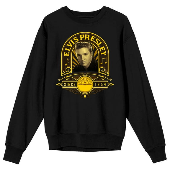 Sun Records Elvis Presley Adult Black Crew Neck Sweatshirt-Medium