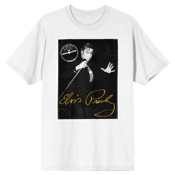 Sun Records Elvis Presley Signature Crew Neck Short Sleeve Men's White T-shirt
-XL
