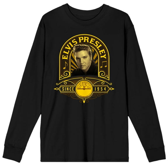 Sun Records Elvis Presley Since 1954 Vintage Art Crew Neck Long Sleeve Men's Black Tee-Medium