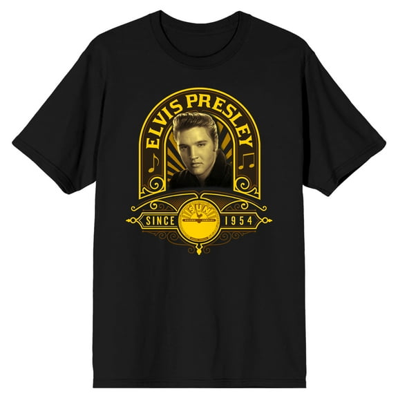 Sun Records Elvis Presley Since 1954 Vintage Art Crew Neck Short Sleeve Men's Black T-shirt-6XL