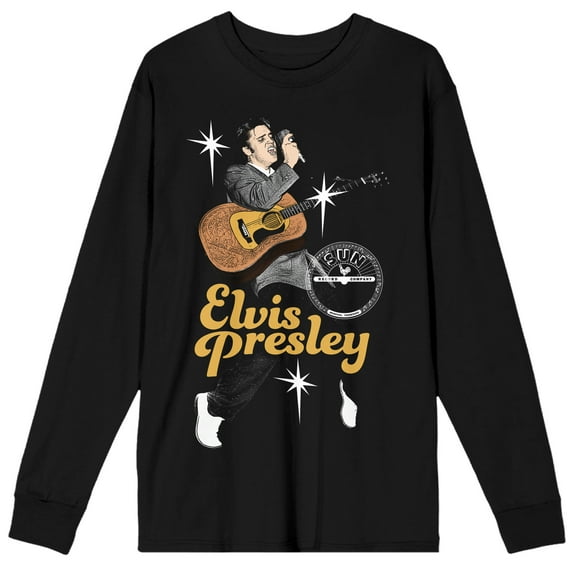 Sun Records Elvis Presley Vintage Art Crew Neck Long Sleeve Men's Black Tee
-Large
