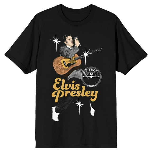 Sun Records Elvis Presley Vintage Art Crew Neck Short Sleeve Men's Black T-shirt-XXL