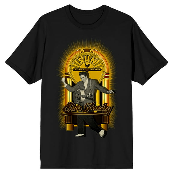 Sun Records Elvis Presley Vintage Jukebox Art Crew Neck Short Sleeve Men's Black T-shirt-Medium