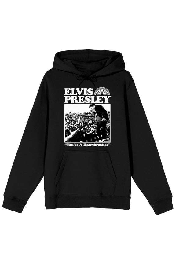 Sun Records Elvis Presley You're A Heartbreaker Adult Black Hoodie-Large