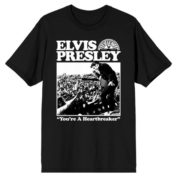 Sun Records Elvis Presley You're A Heartbreaker Crew Neck Short Sleeve Men's Black T-shirt-Small