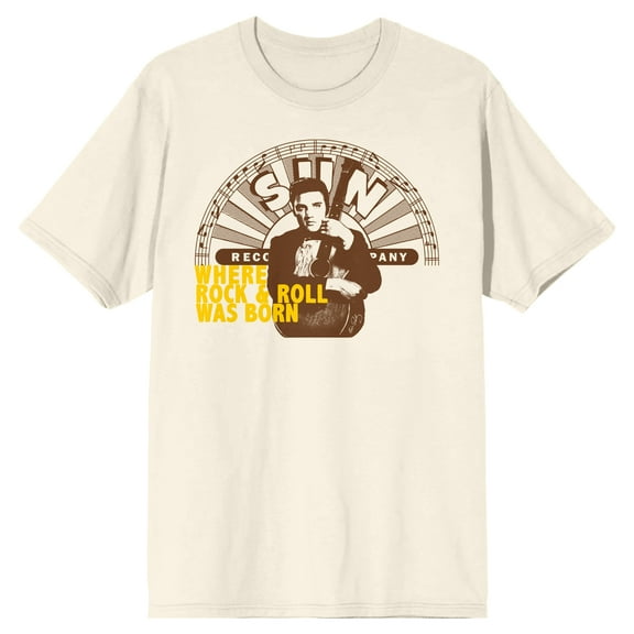 Sun Records Elvis Where Rock & Roll Was Born Crew Neck Short Sleeve Natural Men's T-shirt-Large