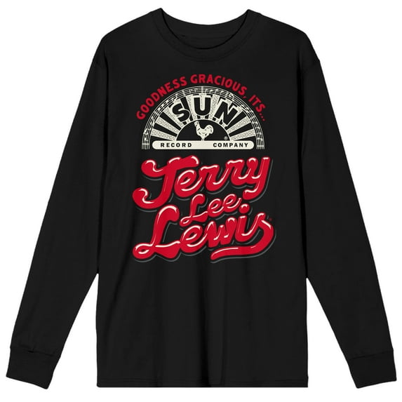 Sun Records Goodness Gracious It's Jerry Lee Lewis Crew Neck Long Sleeve Black Adult Tee
-XL
