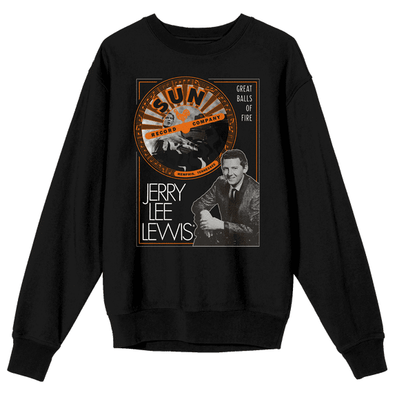 Sun Records Great Balls Of Fire Crew Neck Long Sleeve Black Adult Sweatshirt-XXL