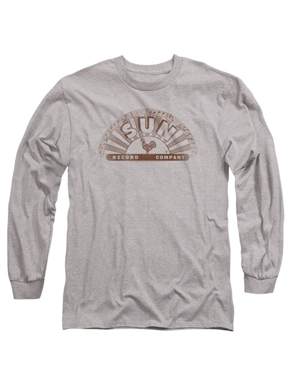 Sun Records Half Logo Distressed Unisex Adult Long-Sleeve T Shirt (Large) Athletic Heather