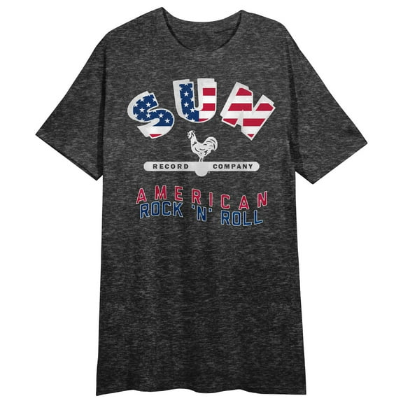 Sun Records Logo Women's Black Heather Short Sleeve Sleep Shirt-Small