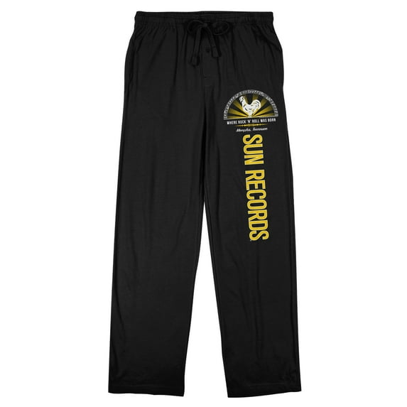 Sun Records Memphis Logo Men's Black Sleep Pants With Drawstring-Medium