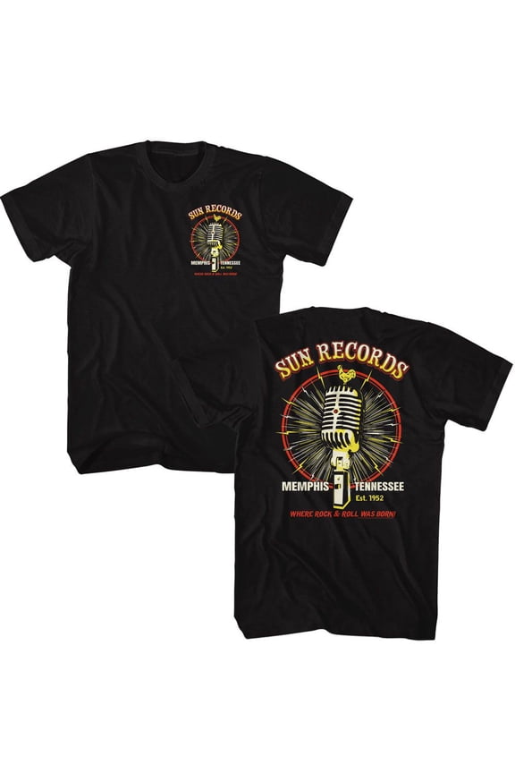 Sun Records Microphone Burst Black Adult Classic T-Shirt