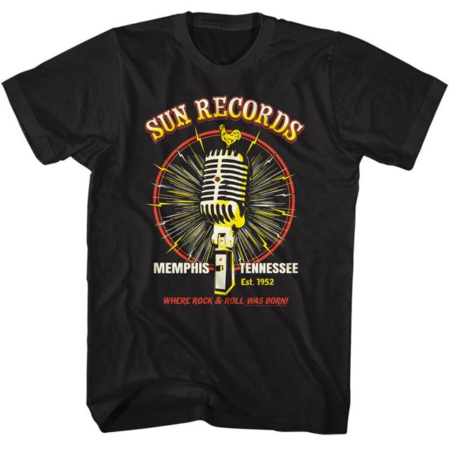 Sun Records Microphone Burst Men's T Shirt Memphis TN Where Rock n Roll