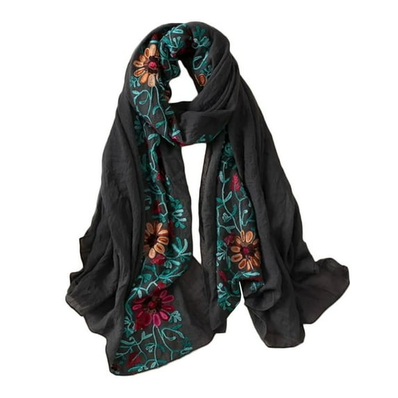 Sun-Resistant Breathable Floral Soft Cotton Hijab Headkerchief Beach Shawl Silk Scarf Bandana BLACK
