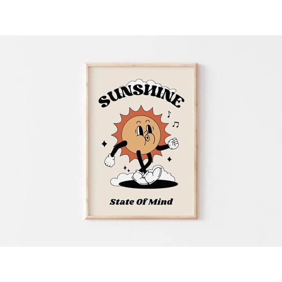 Sun Retro Cartoon , Vintage Sunshine Mascot Wall Art, Retro Character Poster, Colorful Wall Art, Sunshine State Of Mind, Unframed Canvas Size 12x18 F03.1.14l1532