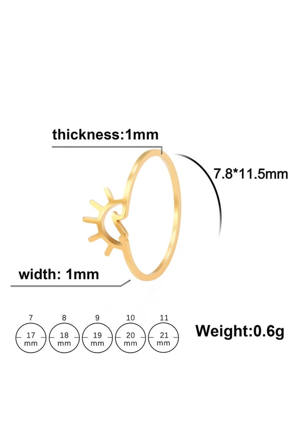 Stainless Steel Ring Unisex Sun Design Band Fashionable Everyday Jewelry for Women and Men Durable Closed Circle Ring Gift for Her or Him
