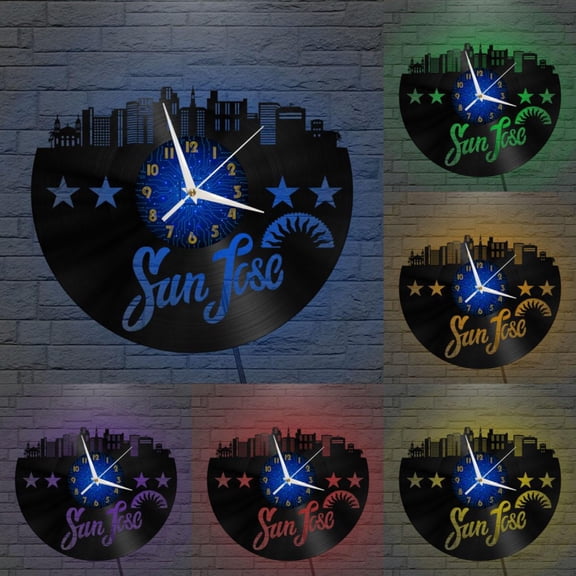Sun Rise 12 Inch Vinyl Record Wall Clock - Silent, Creative, and Unique Clock for Living Room, Entryway, or Bedroom Decor - Perfect Gift Idea(12 inchs B with LED)