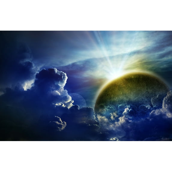 Sun Rise Canvas Art Outer Space Universe Astronomy Picture Wall Art Galaxy Earth Moon Framed Painting Wall Decor For Home Office Bedroom Reeady to Hang