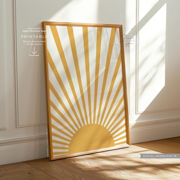 Sun Rise Print Wall Art Rising Sunrays Mustard Yellow Decor Print