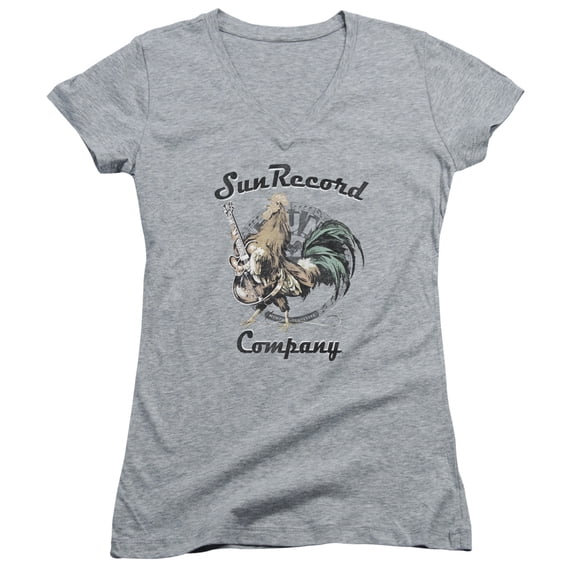 Sun Rockin Rooster Logo Junior Women's T-Shirt V-Neck Athletic Heather