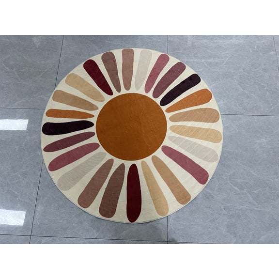 Sun Rug, Entryway Rug Washable Small Bedroom Area Rug, Non-Slip Stain Resistant, Rainbow Nursery Rug, Boho Retro Playmat Sunshine Throw Floor Covers Carpet, for Living Room Kids Room, Multi Color