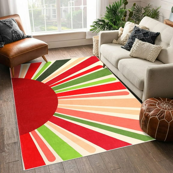 Sun Rug, Entryway Rug Washable Small Bedroom Area Rug, Non-Slip Stain Resistant, Rainbow Nursery Rug, Boho Retro Playmat Sunshine Throw Floor Covers Carpet, for Living Room Kids Room, Multi Color