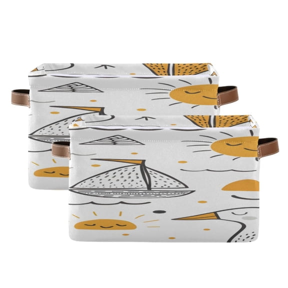 Sun Sailboat Duck Line Art Square Storage Bins with Handles Collapsible Containing Box 2 Packs