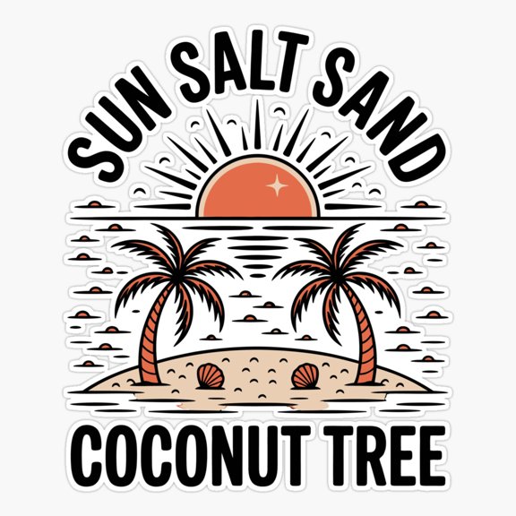 Sun Salt Sand Coconut Tree Tropical Art Sticker
