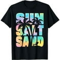 thumbnail image 1 of Sun Salt Sand Funny Beach Lover Summer Vacation Palm Tree T-Shirt, 1 of 5